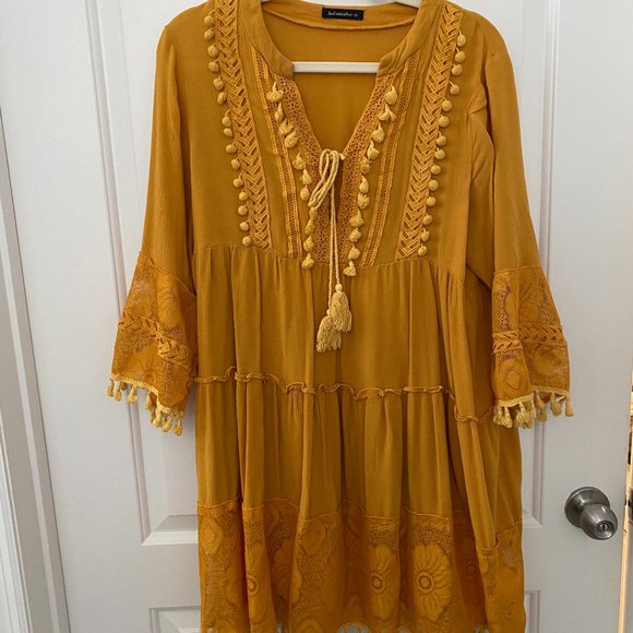 Mustard Fringe Dress - Picture 1 of 4